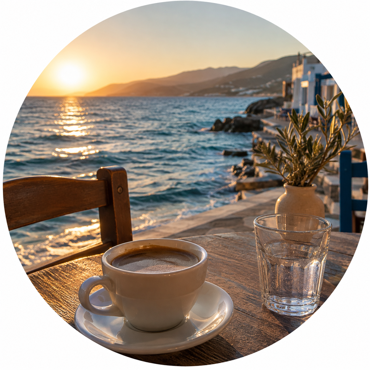 Morning coffee in the Venetian lanes of Nafplio
