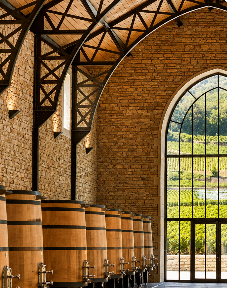Underground in a classic old-school Rioja cellar, American-oak barrels aging elegant reds