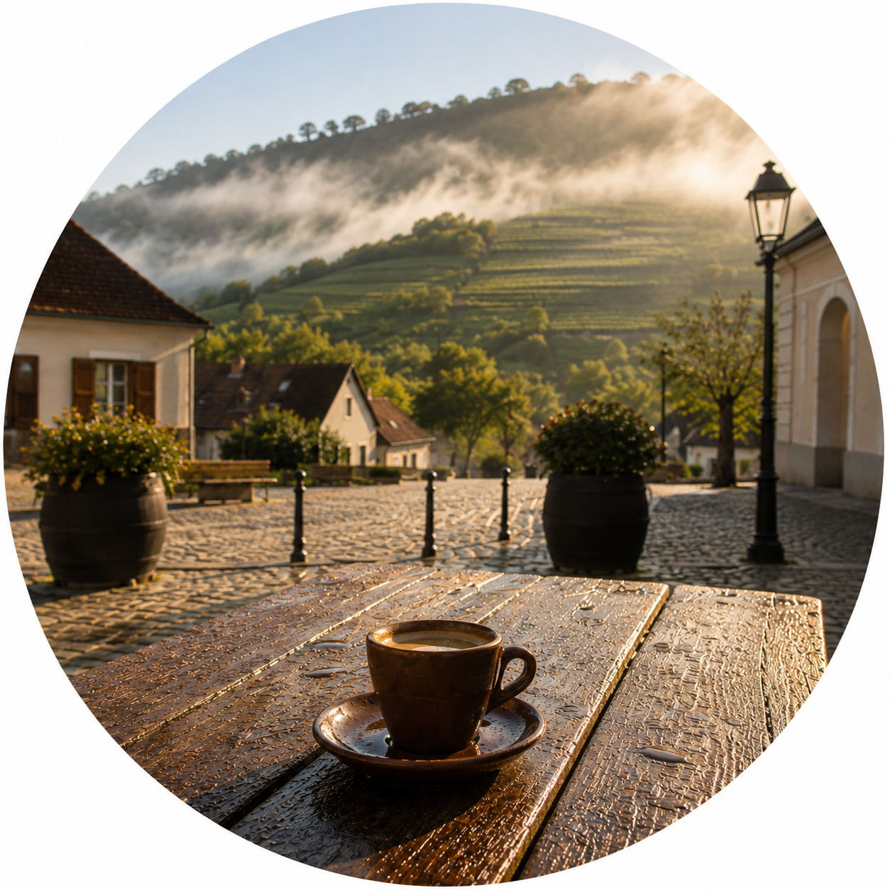 Morning coffee in the village of Mad, Tokaj