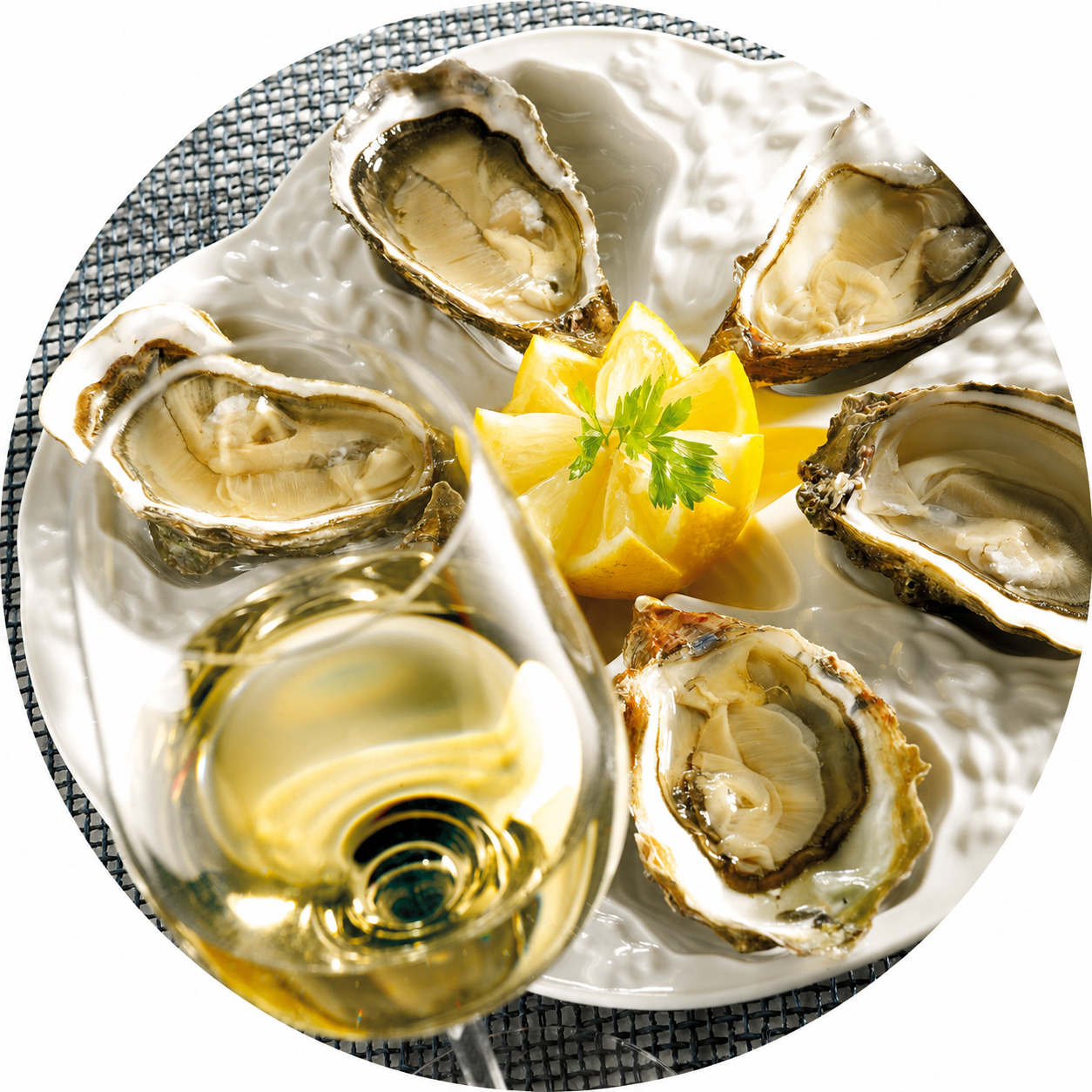 Atlantic oysters and a cold glass of white